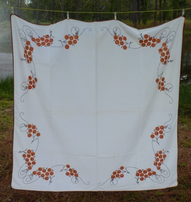 tablecloth with orange and black