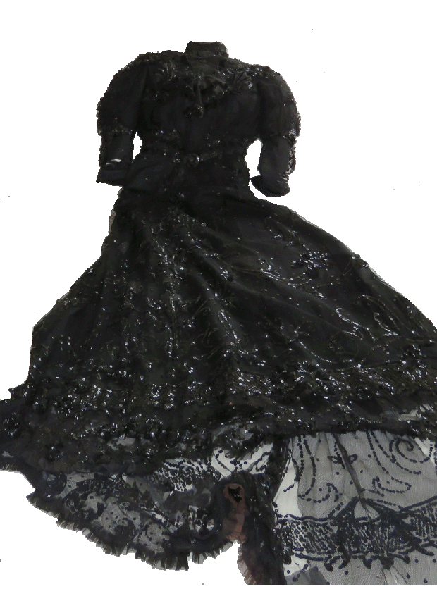Black sequined gown, c. 1900.