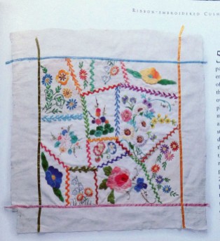 Old embroidery patchwork in Janet Haigh's book.